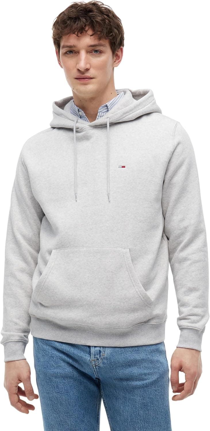 Tommy Jeans Sweat à Capuche Homme Regular Fit Flag Fleece avec Capuche, Gris (Silver Grey Heather), L - 1