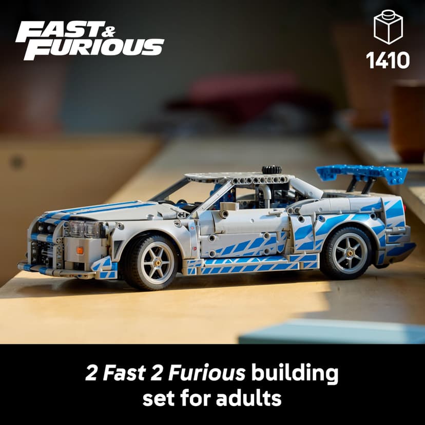LEGO Technic 2 Fast 2 Furious Nissan Skyline GT-R (R34) Car Model Kit for Adults - incl. a Drift Function, Steering, Suspension & a 6-Cylinder Engine - Collectible Gift for Fans - 42210 - 2
