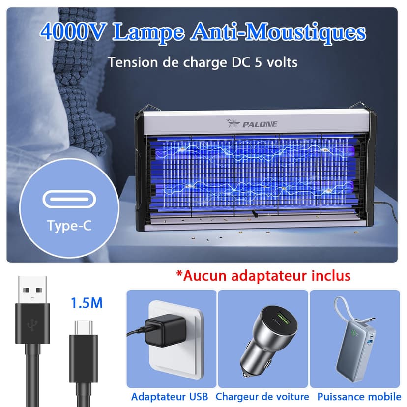 PALONE 4000V Fly Killer Effective Insects Bug Zapper, UV Insect Killer, Hangable Fly Zapper, Electronic Bug Wasp Trap, USB Plug Attracting Mosquito to Zap for Kitchen,Home,Indoor Outdoor Garden Yard - 3