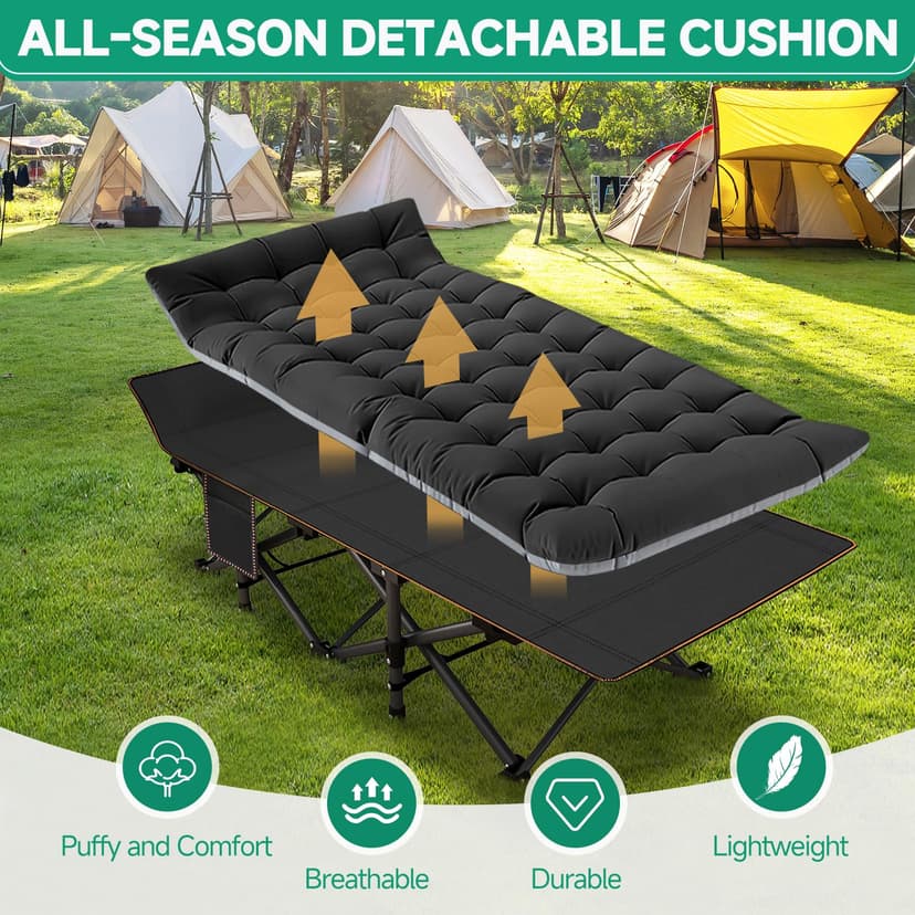 Folding Sunlounger Bed with Mattress, Adjustable Backrest, Side Pocket - Portable Guest Bed for Office Naps and Patio Use - 4