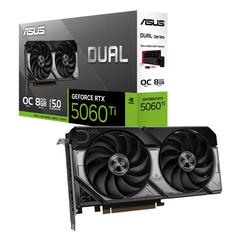 ASUS Dual GeForce RTX 5060 Ti 8GB GDDR7 OC Edition (PCIe 5.0, 8GB GDDR7, DLSS 4, HDMI 2.1b, DisplayPort 2.1b, 2.5-slot design, Axial-tech fan design, 0dB technology, and more) - 1