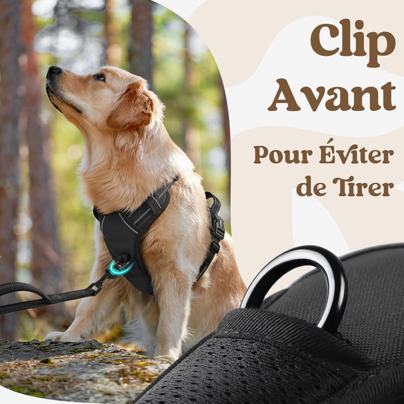 rabbitgoo Dog Harness Large Dog with Neck Release Buckle, No Pull Harness with Front Back Clips, Adjustable Soft Padded with Easy Control Handle, Reflective No-choke Pet Walking Vest, Black, L - 6
