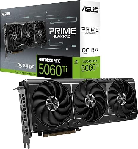 ASUS Prime GeForce RTX 5060 Ti 8GB GDDR7 OC Edition Graphics Card (PCIe 5.0, 8GB GDDR7, HDMI/DP 2.1, 2.5 slot, Axial tech fans, Dual BIOS)