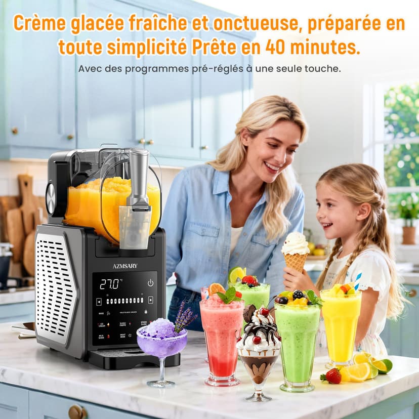 Machine à granita – 2,5 L slushie pour la maison, avec écran LED, 6 programmes préréglés pour crème glacée, margaritas, frappés, milkshakes, nettoyage automatique, sans glace (Black) - 2