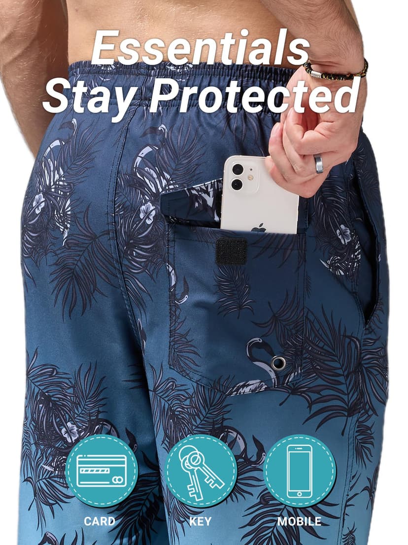 Arcweg Mens Board Shorts Swimming Shorts Quick Dry Men Swim Shorts & Trunks Beach Shorts Long with Multi-Pockets Surf Gray Blue Gradient XXL(UK) - 4