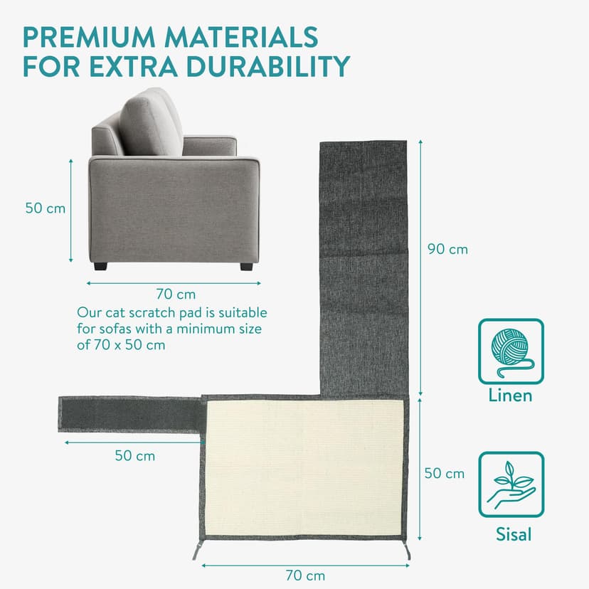 Navaris Tapis griffoir Chat - Protection côté Gauche canapé Meuble Sol Mur - Tapis en sisal et Lin 50 x 70 cm adapté pour Chaton Chien - 4