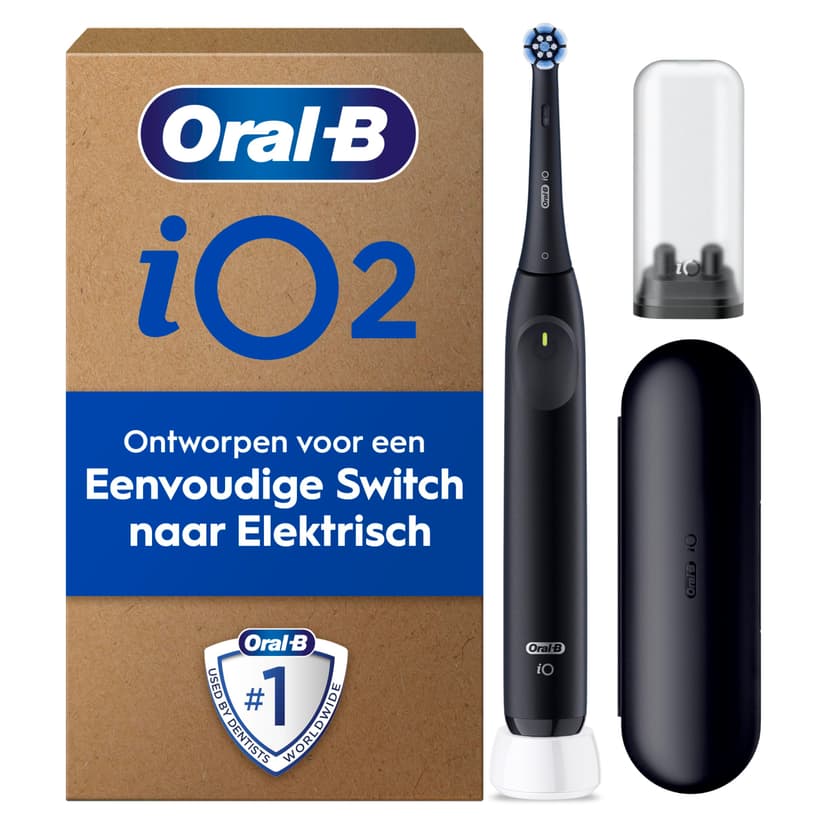 Oral-B iO Series 2 Electric Toothbrush, 1 Replacement Brush, 3 Cleaning Modes for Dental Care, Magnetic Technology, Travel Case, Travel Toothbrush Case, Designed by Braun, Night Black - 1