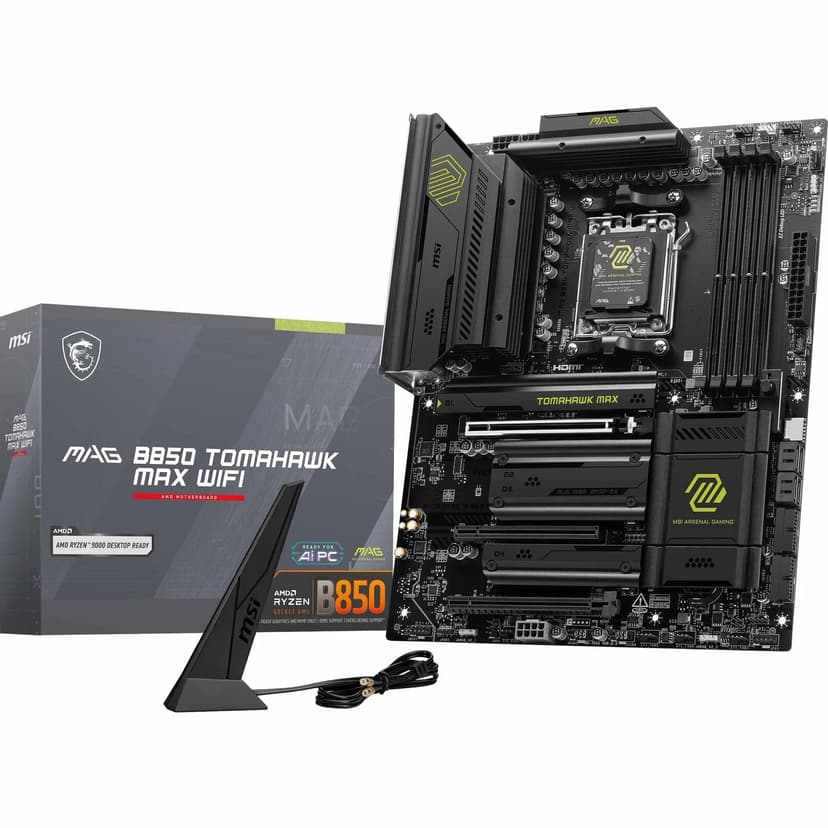 MSI MAG B850 TOMAHAWK MAX WIFI Motherboard, ATX - Supports AMD Ryzen 9000/8000 / 7000 Processors, AM5-80A SPS VRM, DDR5 Memory Boost 8400+ MT/s (OC), PCIe 5.0 x16, M.2 Gen5, Wi-Fi 7, 5G LAN - 1