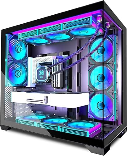 ANSAITE ATX PC Case 9 x 120 mm ARGB PWM Fan Pre-Installed Mid-Tower Gaming PC Case, Panoramic Tempered Glass Black Computer Case with Type C, 360 mm Radiator Support, H-D9