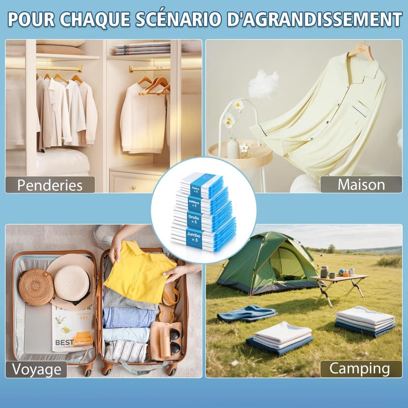 NATNAV Vacuum Bags for Clothes, Pack of 20 with Electric Air Pump, Vacuum Bags (5 x Jumbo/5 x Large/5 x Medium/5 x Small), Reusable Vacuum Bags for Duvets, Clothes, Travel, Pillows - 7