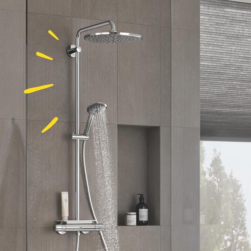 GROHE Vitalio Joy 310 - Cool Touch Thermostatic Mixer Shower Set (Water Saving Technology, Rain, Soap Tray, 110 mm 3 Spray Hand, Silicone Nozzles, Hose 1.75 m), Chrome, 26401001 - 3