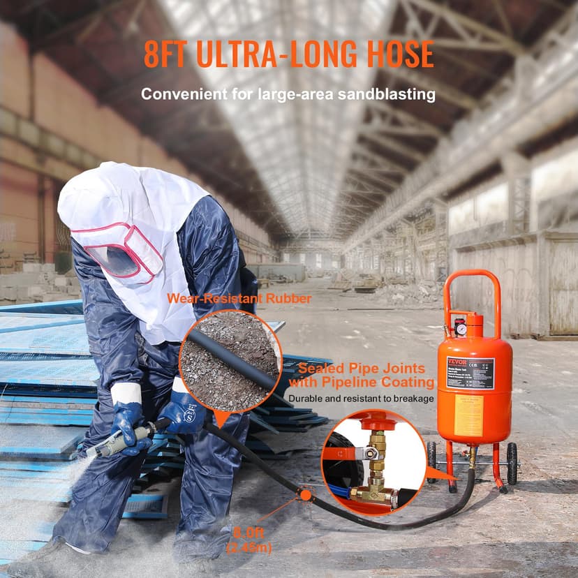 VEVOR Mobile Sandblasting Machine 18.92L Sandblasting System 96" Work Hose Sand Blaster 60-110PSI Working Pressure Ideal for Removing Rust, Paint, Stains and Polishing Large Areas - 6