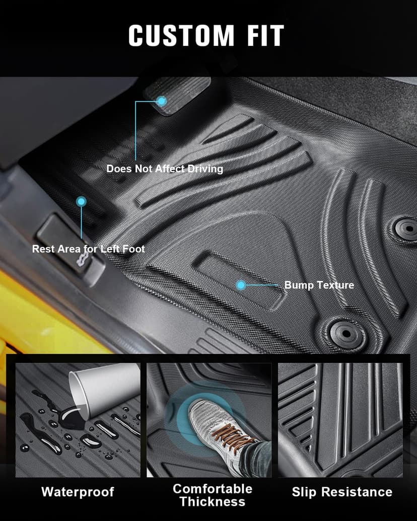 CDEFG Compatible with Ford Ranger T9 2024 2025 Floor Mats, Floor Mats TPE Car Waterproof Easy to Clean Premium All-Weather Rubber Mats Front and Rear Mats Ranger T9 Raptor Wildtrak XLT Accessories - 2