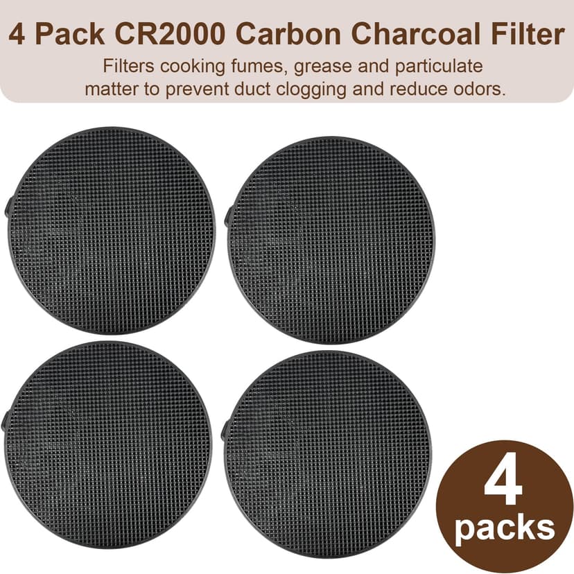 Lot de 4 filtres au carbone activés compatibles avec Airlux CR2000 Falmеc No. 6, 103050091, 114163, 101117, Type 6, Type C, remplacement pour Cook Hood, diamètre : 168 mm - 3