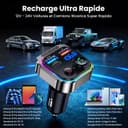 GizmoVine Bluetooth 5.4 FM Transmitter Car Adapter 63W (PD 45W & 18W) [Light Switch] [HiFi Bass Sound] [Fast Charging] Wireless Radio Music Adapter LED Display Zinc Alloy Hands-Free Calling Support - 8