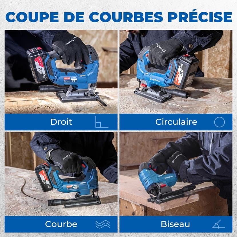Dong Cheng Scie Sauteuse Sans Fil 18V Sans Balais, Scie Sabre Pendulaire course de 26 mm, 6 Vitesses, Coupe Biseau 0-45°, Double LED & Souffleur - Avec Batterie 4Ah, 6 Lames, Chargeur et Caisse Pro - 4