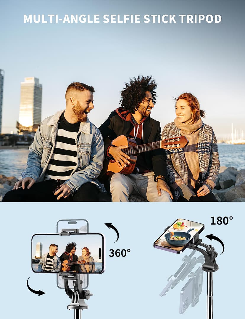 163.5CM Perche à Selfie, Trépied Smartphone, Extensible Selfie Stick Trépied de Téléphone avec Télécommandeet Support pour Téléphone Portable Compatible avec iPhone/Samsung/GoPro/Camera - 7