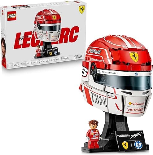 LEGO Editions Scuderia Ferrari HP Charles Leclerc Helmet - F1 Merchandise - Display Model Kit w/Collectible Minifigure - Gift for 14+ Year Old Boys & Adult Motorsport Fans - 43014