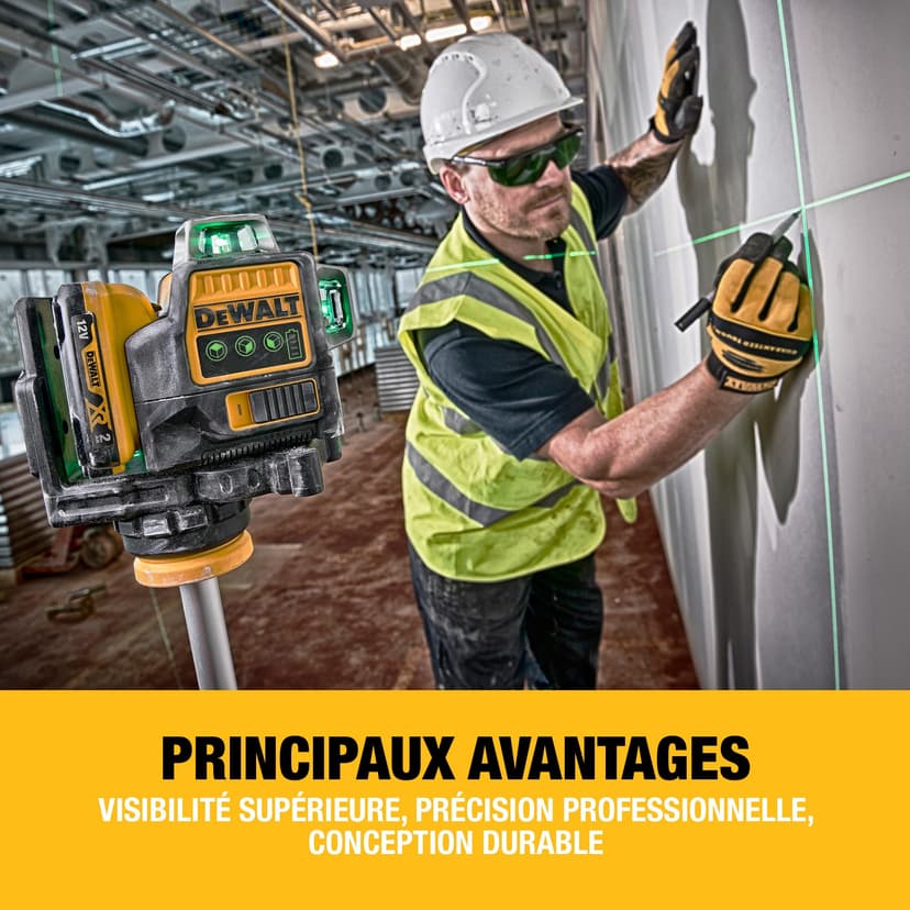 DEWALT - Laser en croix vert XR 12V 3x360°, avec 1x batterie 2Ah, DCE089D1G-QW - 2