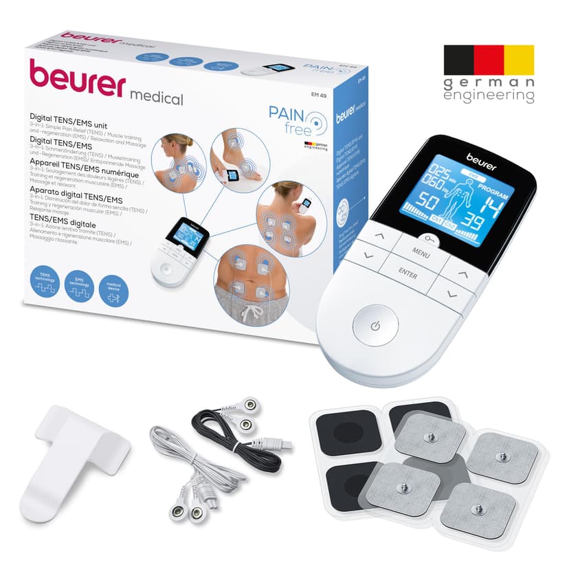 Beurer EM49 PainFree Digital TENS and EMS Machine | Drug-free natural pain relief | 3-in-1 pain relief, rehabilitation and massage | 70 training programmes | 2 channels | 4 self-adhesive electrodes - 9