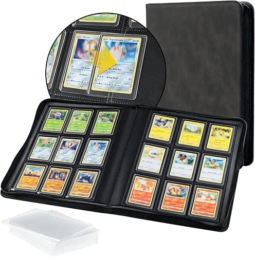 Tolesum Toploader Trading Card Album 216 Toploader, 9 Compartments, with 10 Pieces, 35PT Toploader (7.5 x 10.2 cm), Ring Binder for TCG, MTG Cards, Trade Albums - Black