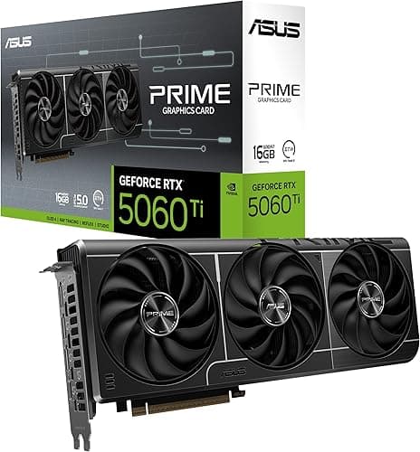 ASUS Prime GeForce RTX 5060 Ti 16GB GDDR7 OC Edition Graphics Card The SFF-Ready (PCIe 5.0, 16GB GDDR7, HDMI/DP 2.1, 2.5-Slot, Axial-Tech Fans, Dual BIOS)