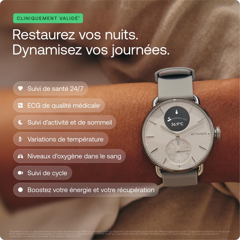 Withings ScanWatch 2, Heart Health Hybrid Smartwatch for Men & Women - ECG, SPO2, Temperature Monitoring, Sleep, Respiratory Health, Cycle Monitoring, 35 day Battery Life, iOS & Android - 3