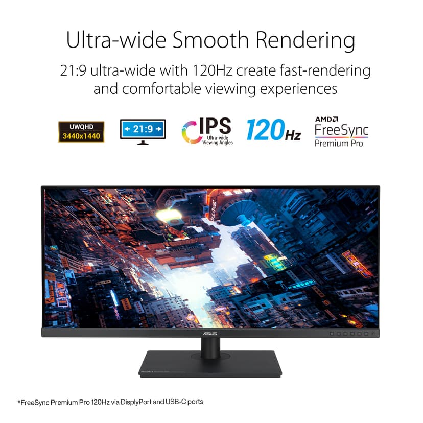 ASUS ProArt Display PA348CGV Professional Monitor – 34-inch, IPS, 21:9, UWQHD (3440 x 1440), Color Accuracy ΔE < 2, Calman Verified, 98% DCI-P3, USB-C, 120Hz, FreeSync Premium Pro, Ergonomic Stand - 2