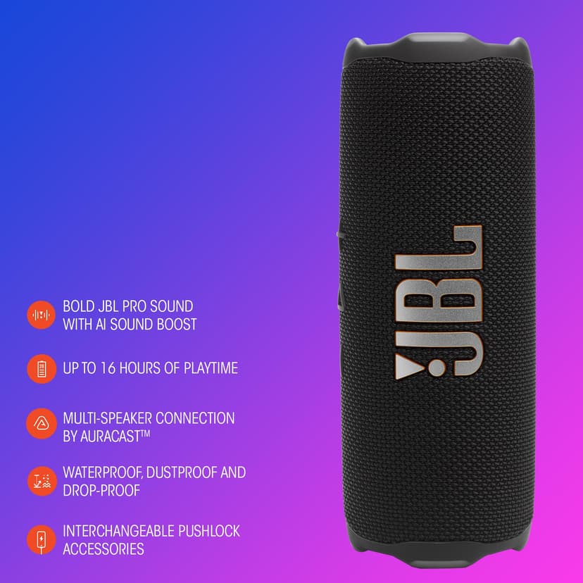 JBL Flip 7, Wireless Portable Bluetooth Speaker, 16 Hours of Playtime, IP68 Waterproof, Dustproof and Drop-Proof, JBL Pro Sound with AI Boost, Auracast Multi-Speaker Connection, Blue - 3