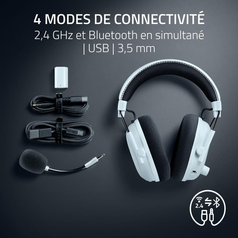 Razer BlackShark V3 Pro - Casque ANC sans Fil pour l’Esport - Annulation Active - Haut-parleurs 50mm - Micro HyperClear Amovible - Wireless 2,4 GHz & Bluetooth - FPS - PC/Mac | Blanc - 7