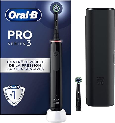 Oral-B PRO 3 3500 Electric Toothbrush/Electric Toothbrush, 2 Replacement Brushes, with 3 Cleaning Modes and Visual 360° Pressure Control for Dental Care, Travel Case, Gift Man/Women, Black