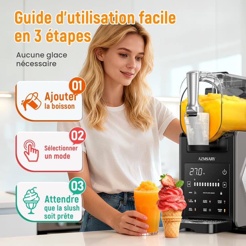 Machine à granita – 2,5 L slushie pour la maison, avec écran LED, 6 programmes préréglés pour crème glacée, margaritas, frappés, milkshakes, nettoyage automatique, sans glace (Black) - 7