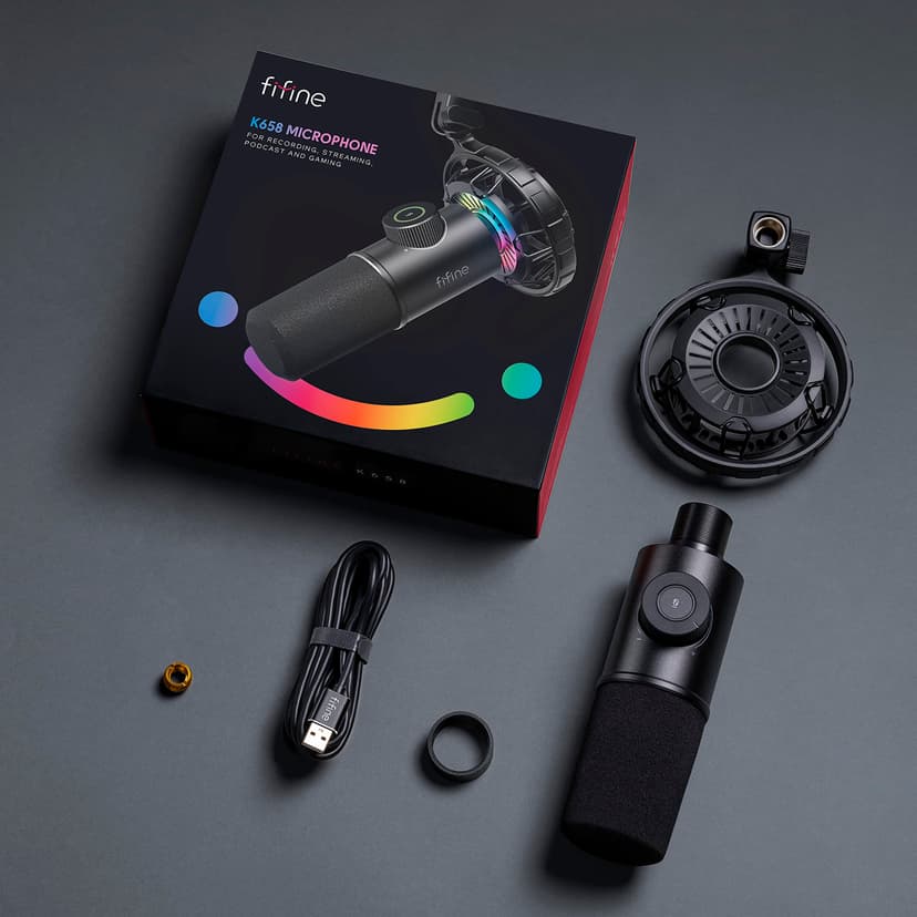 FIFINE USB Micro Gaming, Dynamiques Microphone PC PS4 PS5 pour Streaming Podcast Studio, Bouton de Silence & 3,5mm Prise Casque, Plug and Play Microphone Cardioïde pour Diffusion en Continu - 7