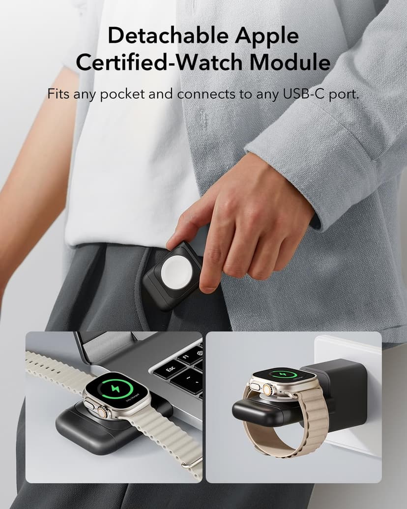 ESR Chargeur de Voyage 3 en 1, Compatible avec Chargeur MagSafe, Apple Watch Certifié, Station de Charge Pliable Made for MagSafe et iPhone 17e/17/16/15/14/13/12/AirPods Pro avec Adaptateur, Noir - 6