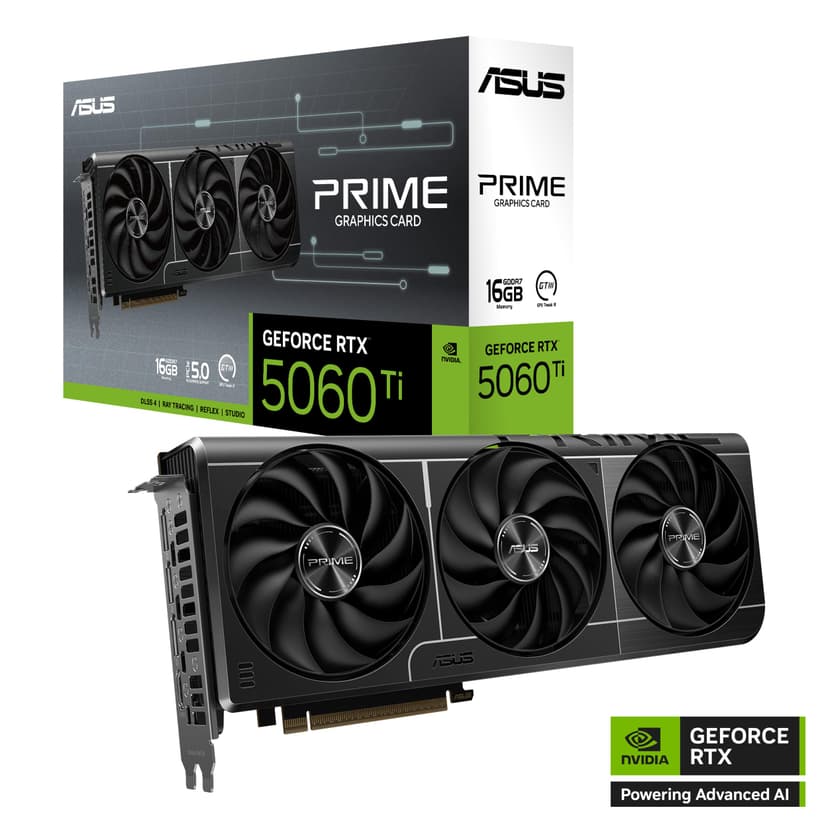 ASUS Prime GeForce RTX 5060 Ti 16GB GDDR7 OC Edition Graphics Card The SFF-Ready (PCIe 5.0, 16GB GDDR7, HDMI/DP 2.1, 2.5-Slot, Axial-Tech Fans, Dual BIOS) - 2