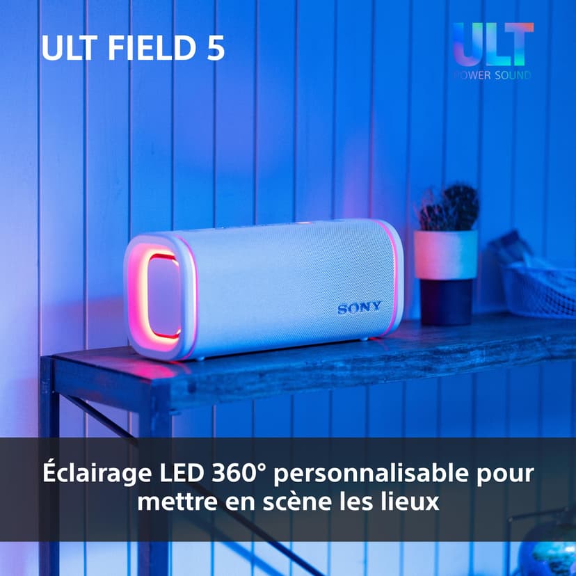 Sony ULT FIELD 5 - Potente speaker portatile Bluetooth, batteria da 25 ore, 2 modalità ULT POWER SOUND, IP67, impermeabile, antipolvere, 360 luci, tracolla staccabile, compatto - Nero - 7