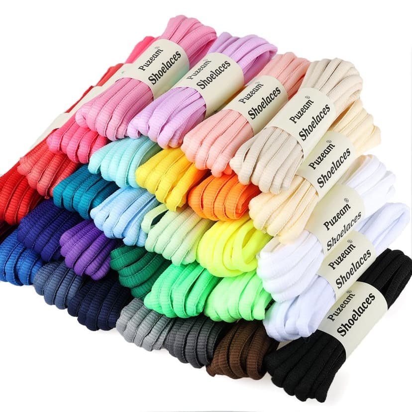 Puzeam Lacets Ovales de Sport [ 2 Paires ] lacets de Chaussures Demi Ronds les Course de Baskets de Running - Largeur 6 mm,16 couleurs au Choix Blanc 120 - 5
