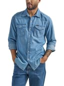 Wrangler Men's Iconic Denim Regular Fit Snap Shirt Button, Lake Wash, XXL - 1