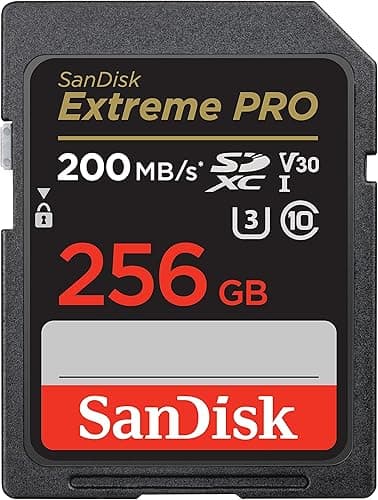 SANDISK Extreme PRO SDXC card 256GB (SD card, up to 200MB/s, V30 Memory Card, 4K UHD, SANDISK QuickFlow Technology, RescuePro Deluxe Data Recovery Software, UHS-I, Class 10, U3, V30)