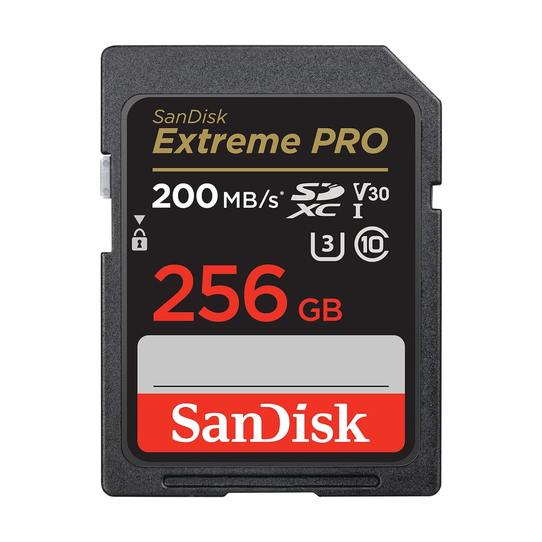 SANDISK Extreme PRO SDXC card 256GB (SD card, up to 200MB/s, V30 Memory Card, 4K UHD, SANDISK QuickFlow Technology, RescuePro Deluxe Data Recovery Software, UHS-I, Class 10, U3, V30)
