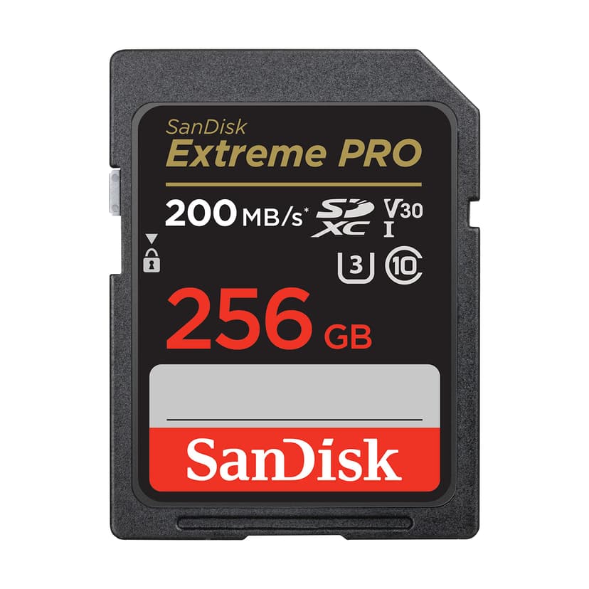 SANDISK Extreme PRO SDXC card 256GB (SD card, up to 200MB/s, V30 Memory Card, 4K UHD, SANDISK QuickFlow Technology, RescuePro Deluxe Data Recovery Software, UHS-I, Class 10, U3, V30) - 1