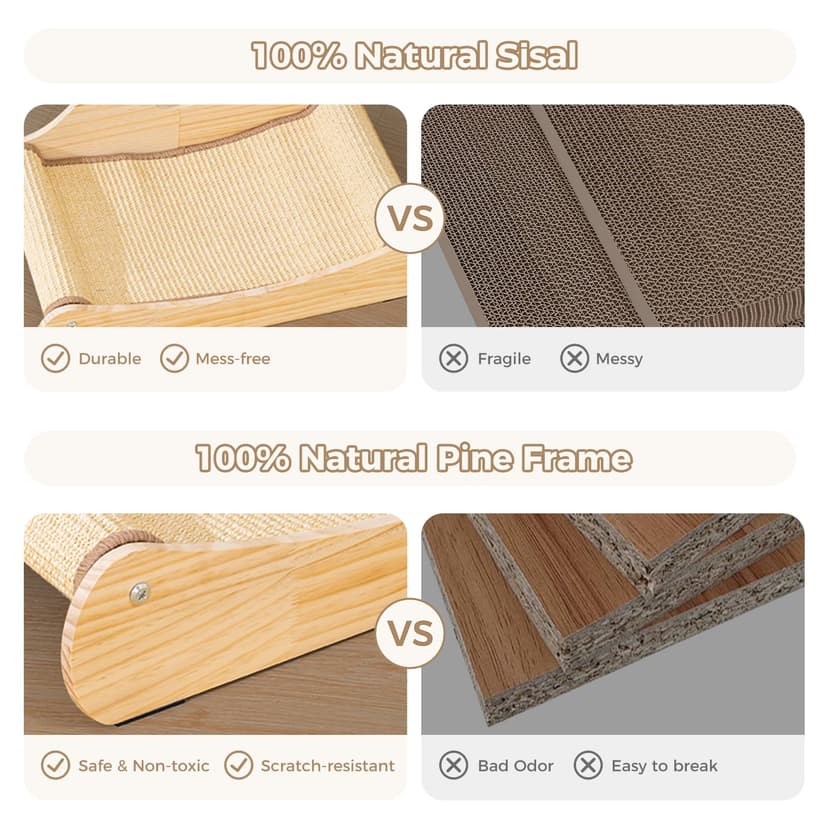 Avont Sisal Cat Scratcher Bed, Natural Solid Wood Scratch Lounger, No Mess Scratching Chair Couch for Indoor Cats -Large - 4