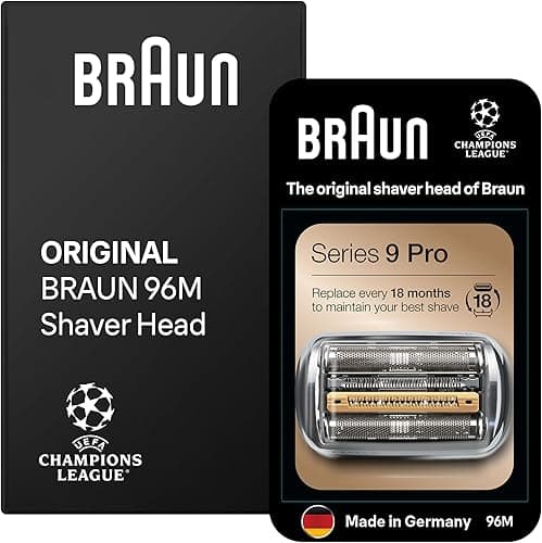 Braun Tête De Rasoir Electrique Homme Series 9 PRO + 96M Noire, ORIGINALE, Remplacement De La Grille Pour Un Rasage De Près, Lames Ultra Fines, Elément De Rechange OFFICIEL