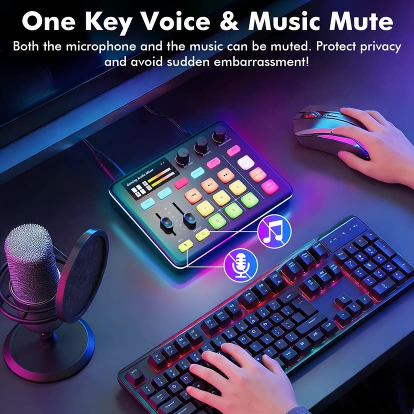 G1 Neo Audio Mixer, Gaming Audio Mixer, RGB Sound Card for XLR Microphone, Streaming Audio Interface, 48V Phantom Power, Custom Sound Effects - 7