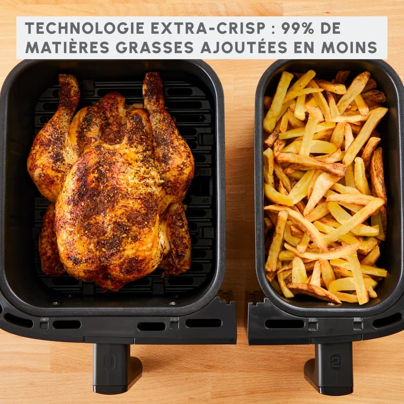 Moulinex Air Fryer, 2 Compartments + Book of 20 Recipes, XXL Capacity 8.3L, Up to 8 People, 7 Automatic Programs, Digital Touch Screen, Dual Essential Stainless Steel, YY5545FB - 7