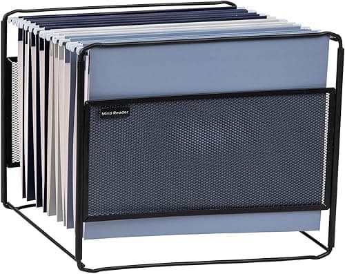 Mind Reader Hanging File Folder Organizer, Desktop Organizer, Storage, Office, Metal Mesh, 13" L x 9.75" W x 10.25" H, Black