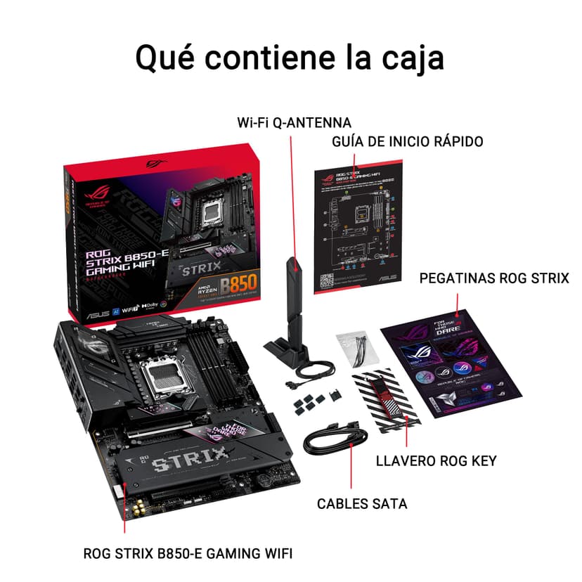 ASUS ROG Strix B850-E Gaming WiFi AMD motherboard, 16+2+2 power stages, DDR5 slots, five M.2 slots, PCIe 5.0, WiFi 7, USB4 Type-C port, USB 20Gbps w/ PD 3.0 up to 30W and Aura Sync RGB - 7