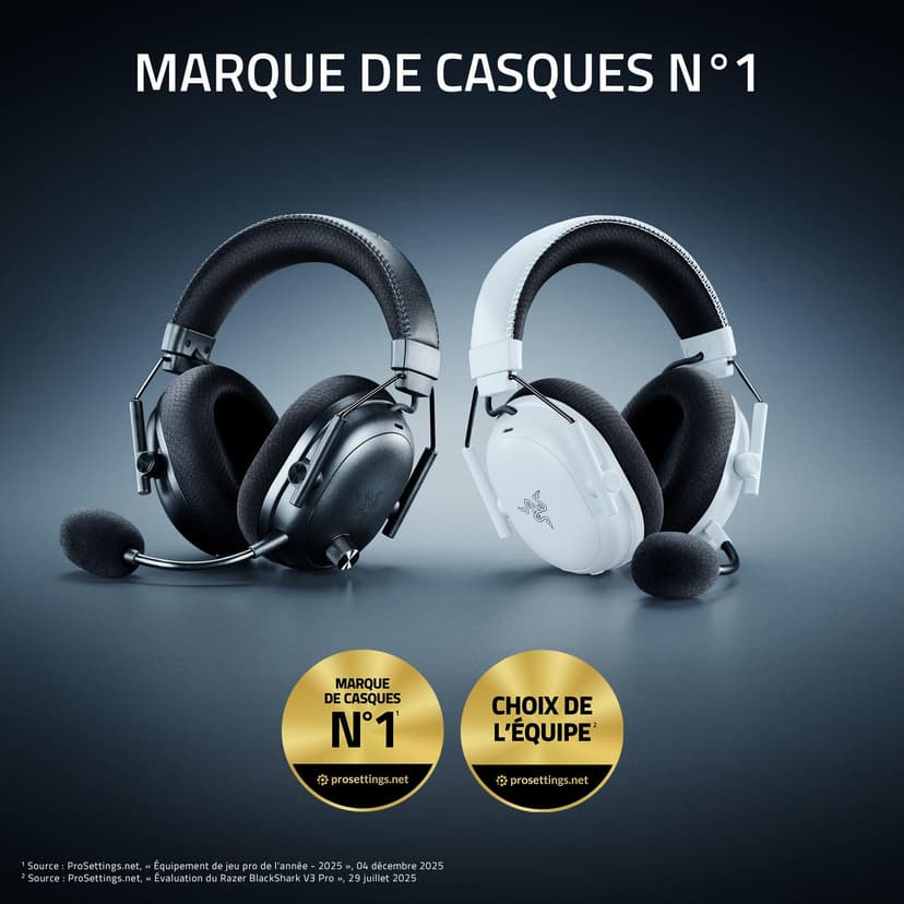 Razer BlackShark V3 Pro - Casque ANC sans Fil pour l’Esport - Annulation Active - Haut-parleurs 50mm - Micro HyperClear Amovible - Wireless 2,4 GHz & Bluetooth - FPS - PC/Mac | Blanc - 2