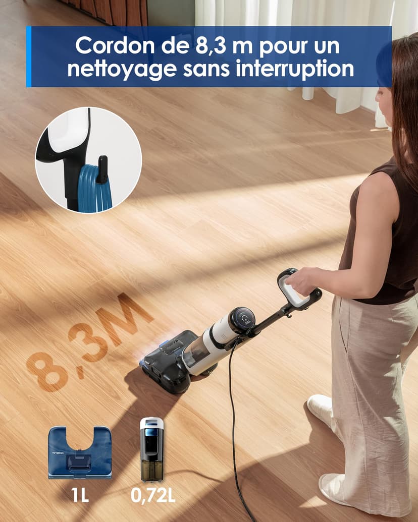 Tineco Floor One S6 Stretch Steam Wet Dry Vacuum Cleaner, Powerful Sucton, Anti-Tangle Design, Long Runtime, 180¡ã Lay-Flat - 8