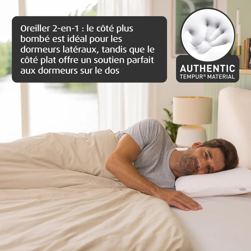 TEMPUR Oreiller de sommeil Symphony, Mousse à mémoire de forme, oreiller ergonomique de soutien cervical pour dormeurs sur le dos et sur le côté, soutien ferme, L (63 x 43 x 14 cm), Blanc - 5